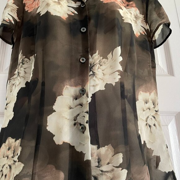 EVAN Picone cap sleeve Blouse Floral Semi Sheer button - Women's size 10 - Picture 5 of 13